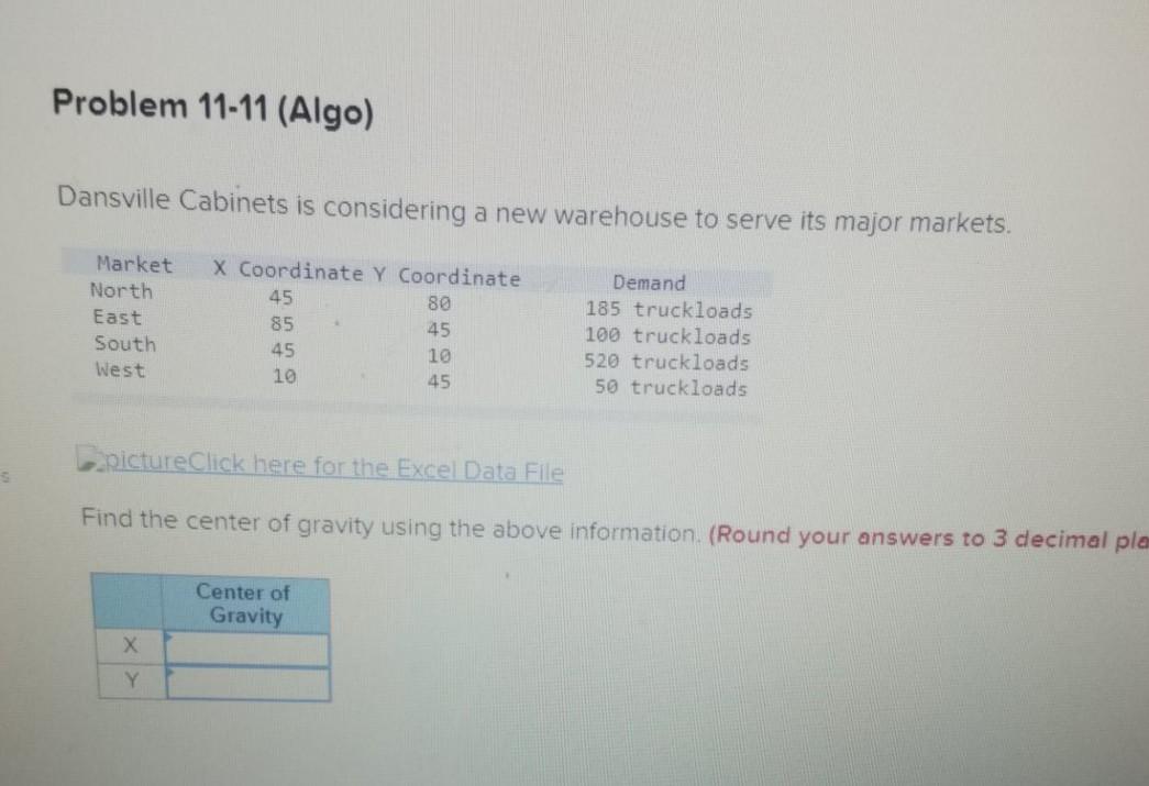 Problem 11-11 (Algo) Dansville Cabinets is