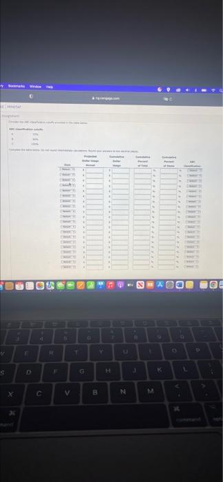 Perform an ABC analysis for the data provided in
