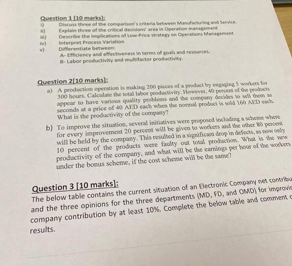 Question 1 [10 marks]: () Discuss three of the