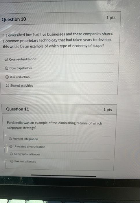 Question 10 1 pts If a diversified firm had five
