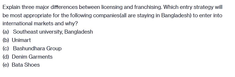 Explain three major differences between licensing