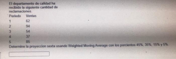 The quality department has received the following