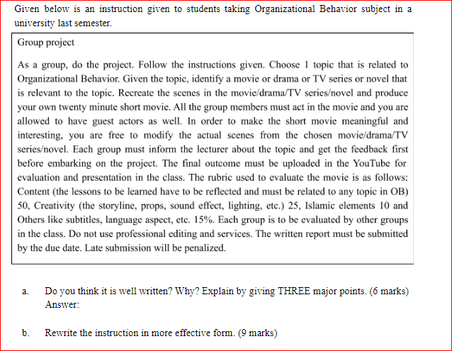 Given below is an instruction given to students