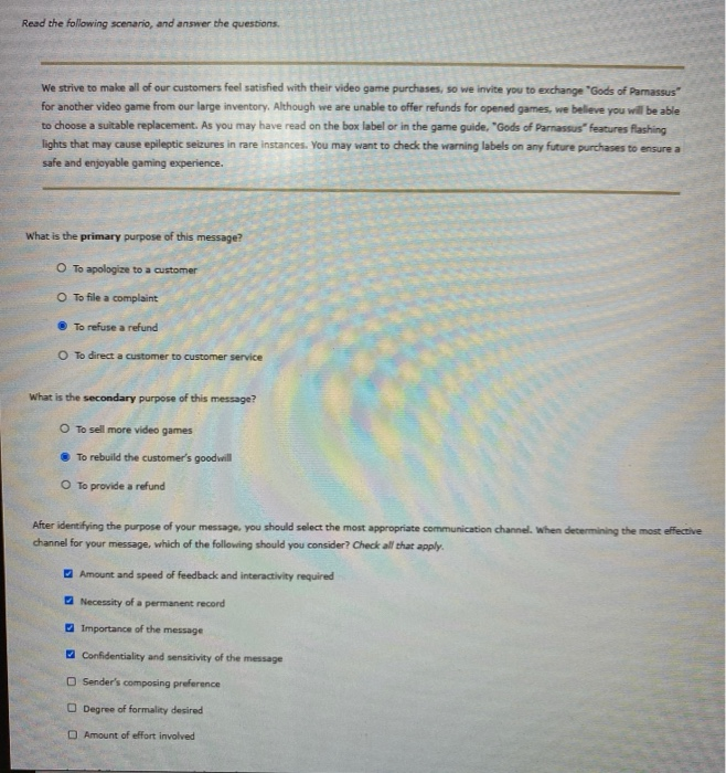 Read the following scenario, and answer the