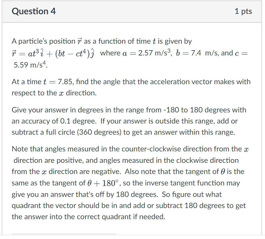 A particle's position r as a function of time t