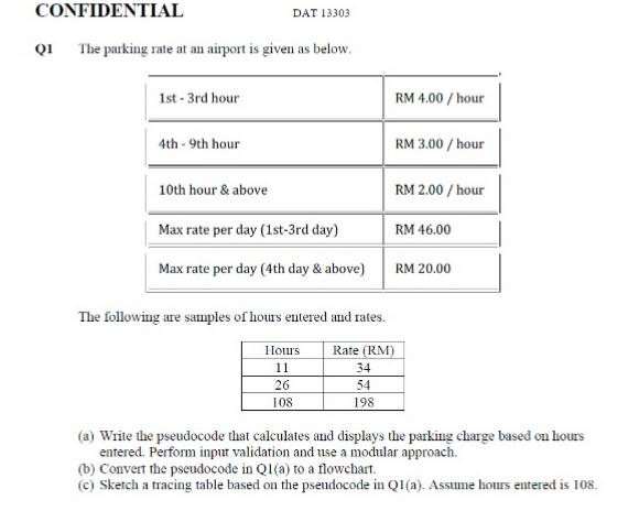 CONFIDENTIAL DAT 13303 Q1 The parking rate at an