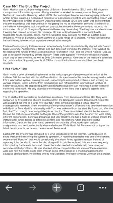 Case 10-1 The Blue Sky Project Garth Hudson was a