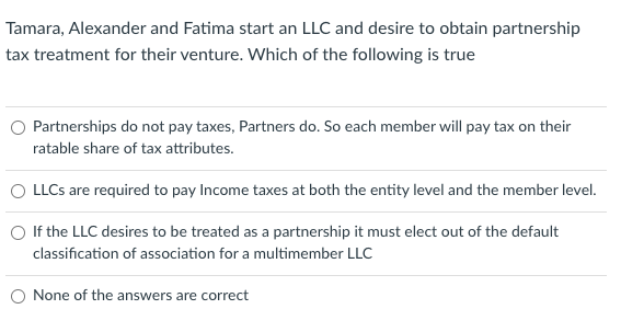 Tamara, Alexander and Fatima start an LLC and