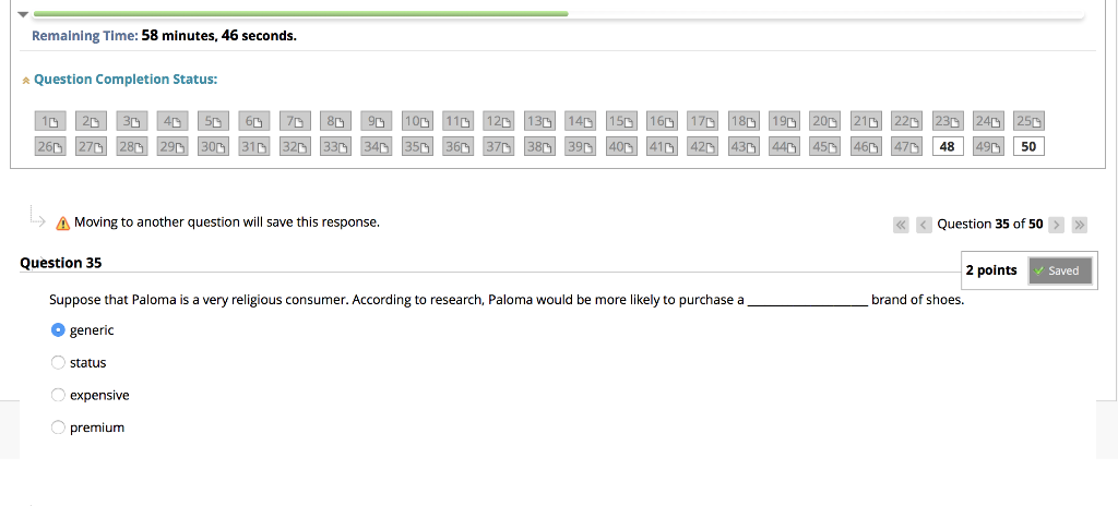 Remaining Time: 58 minutes, 46 seconds. Question
