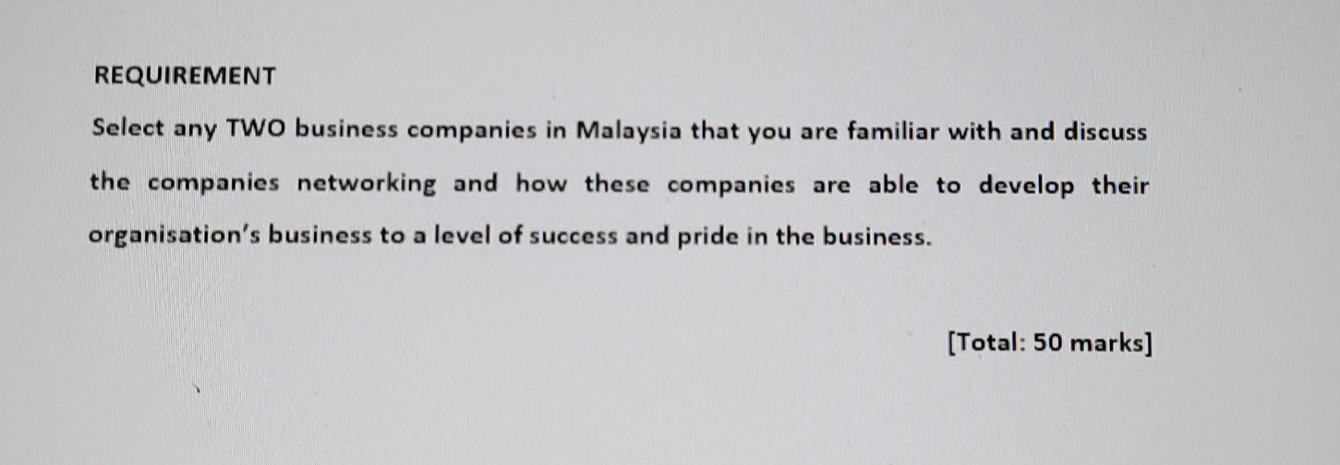 REQUIREMENT Select any TWO business companies in