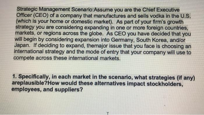 Strategic Management Scenario:Assume you are the
