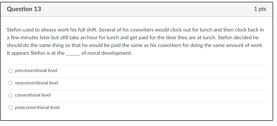 Question 13 1 pts Stefon used to always work his