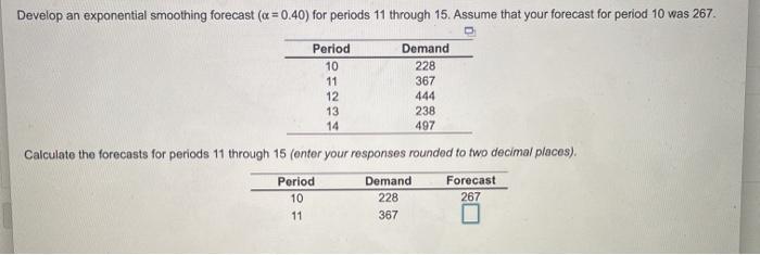 need help with answers for forecasts of period 11