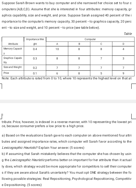Suppose Sarah Brown wants to buy computer and she
