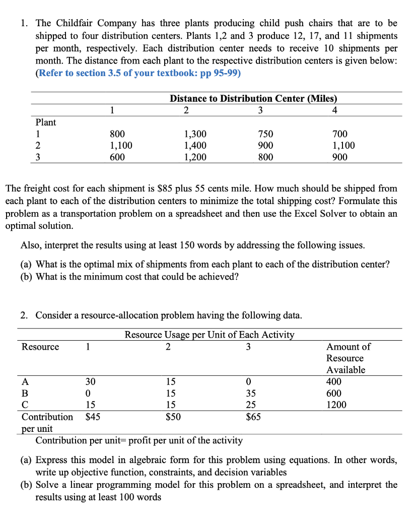 1. The Childfair Company has three plants