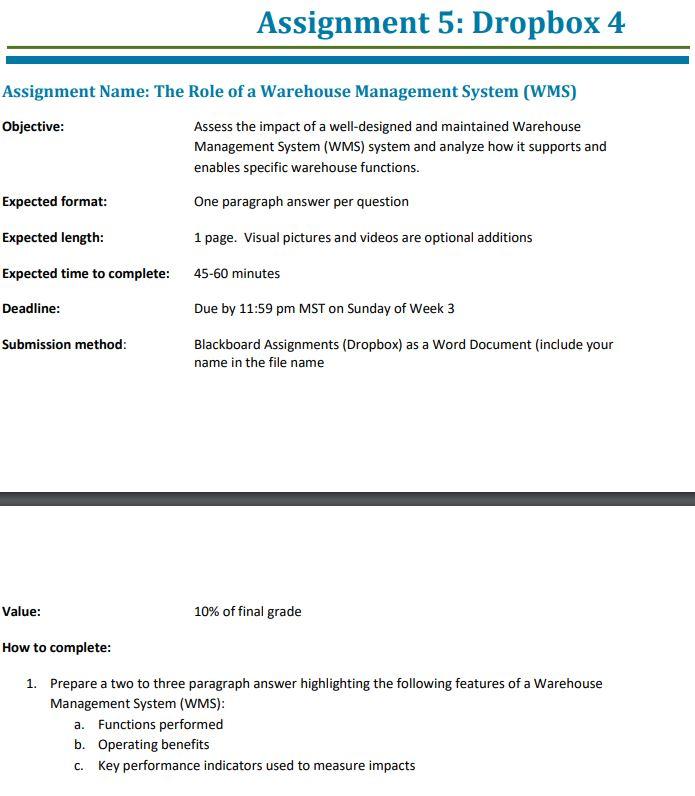 Assignment 5: Dropbox 4 Assignment Name: The Role