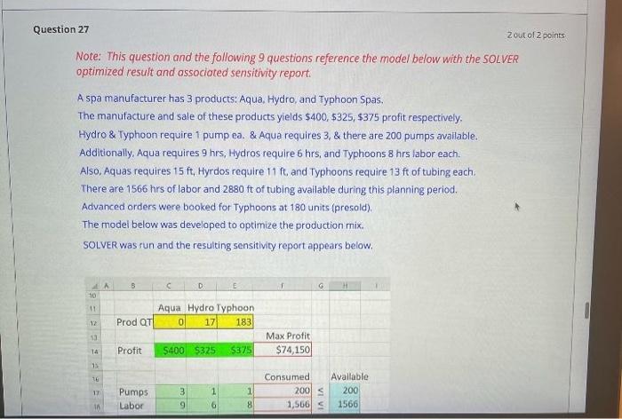 Question 27 Zout of 2 points Note: This question