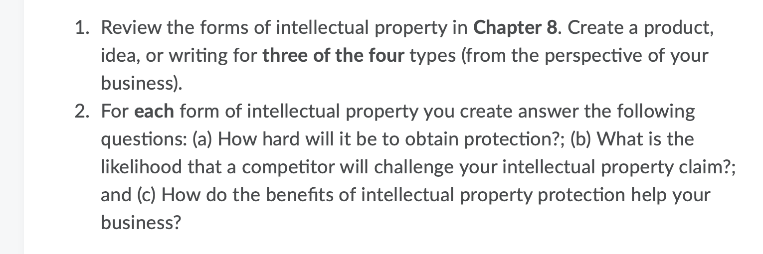 1. Review the forms of intellectual property in