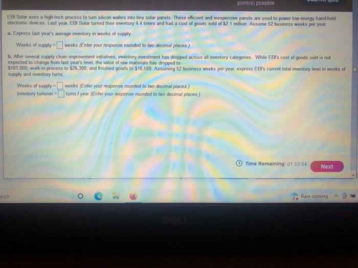 point(s) possible EBI Solar uses a high-tech