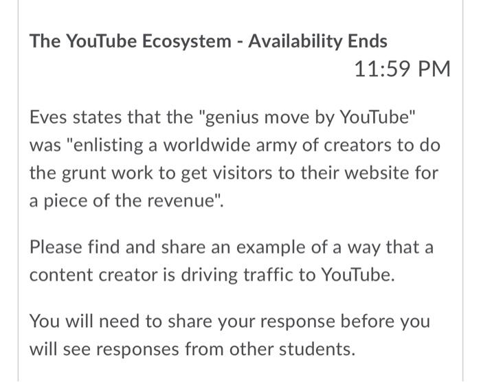 The YouTube Ecosystem - Availability Ends 11:59
