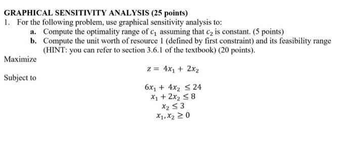 GRAPHICAL SENSITIVITY ANALYSIS (25 points) 1. For
