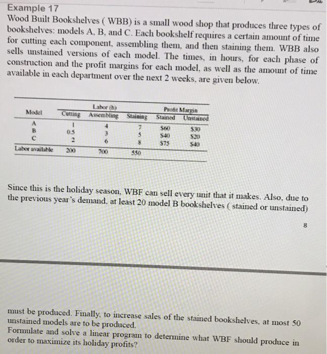 Example 17 Wood Built Bookshelves ( WBB) is a