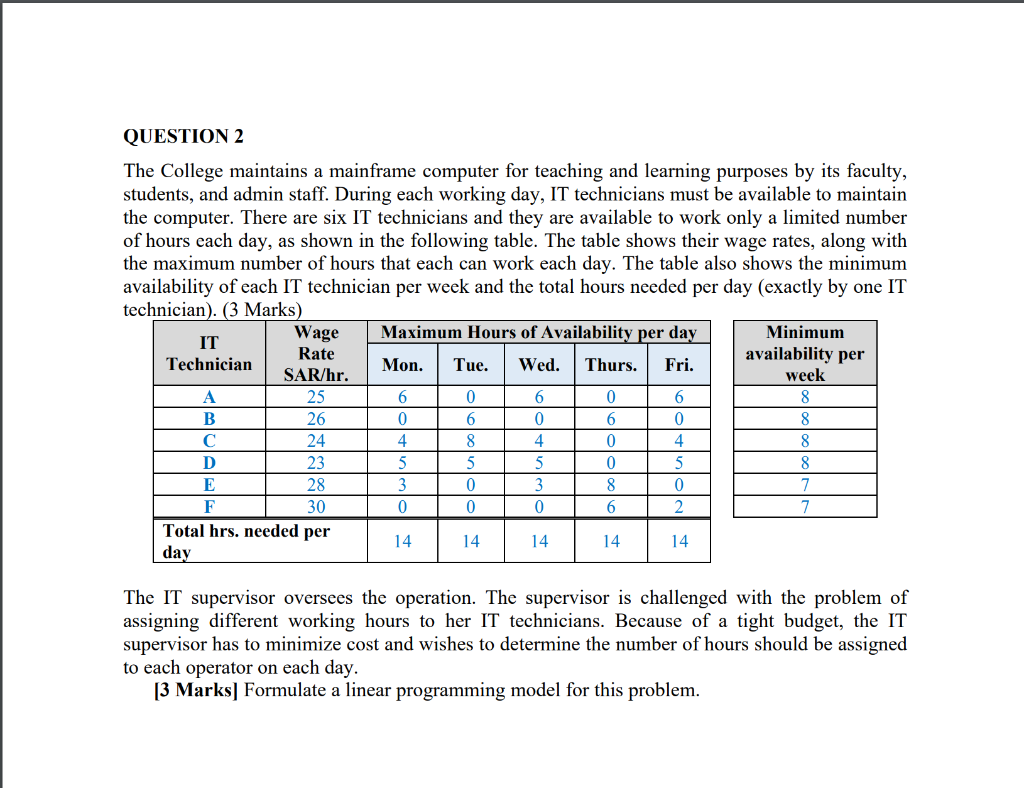 QUESTION 2 The College maintains a mainframe