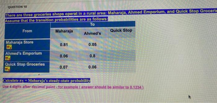 QUESTION 10 There are three groceries shops