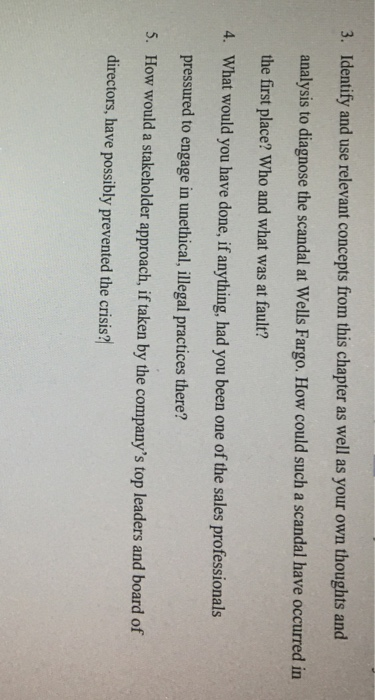 As per Wells Fargo Scandal can you please answer