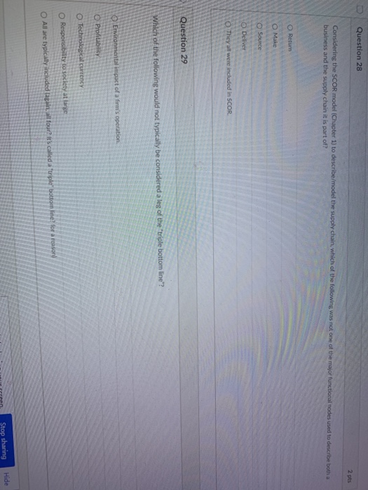 Question 28 2 pts Considering the SCOR model