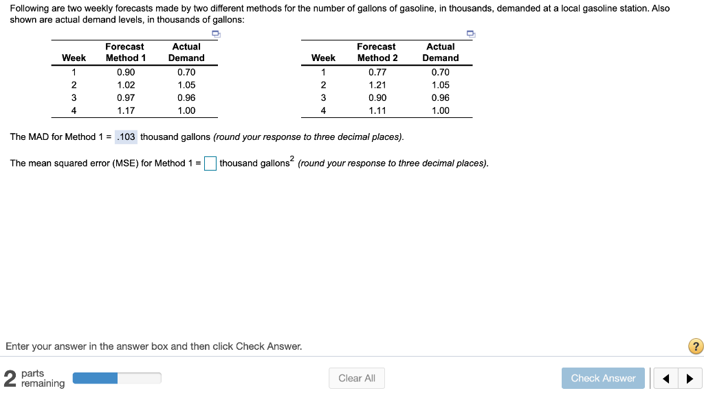 Following are two weekly forecasts made by two