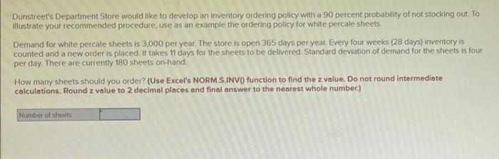 Dunstreet's Department Store would like to