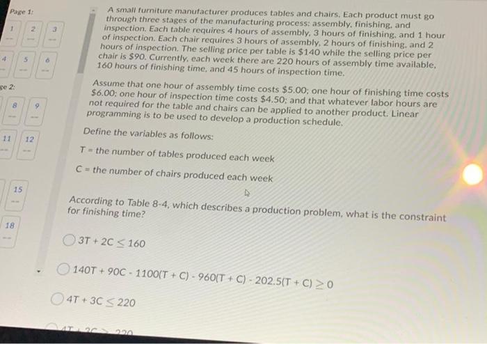 Page 1 2 4 5 se 2: A small furniture manufacturer