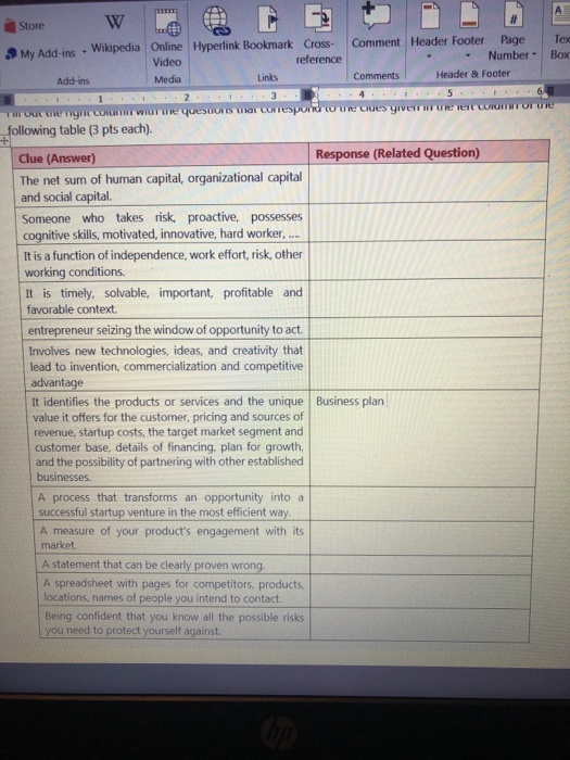 fill out the right column with the queations that