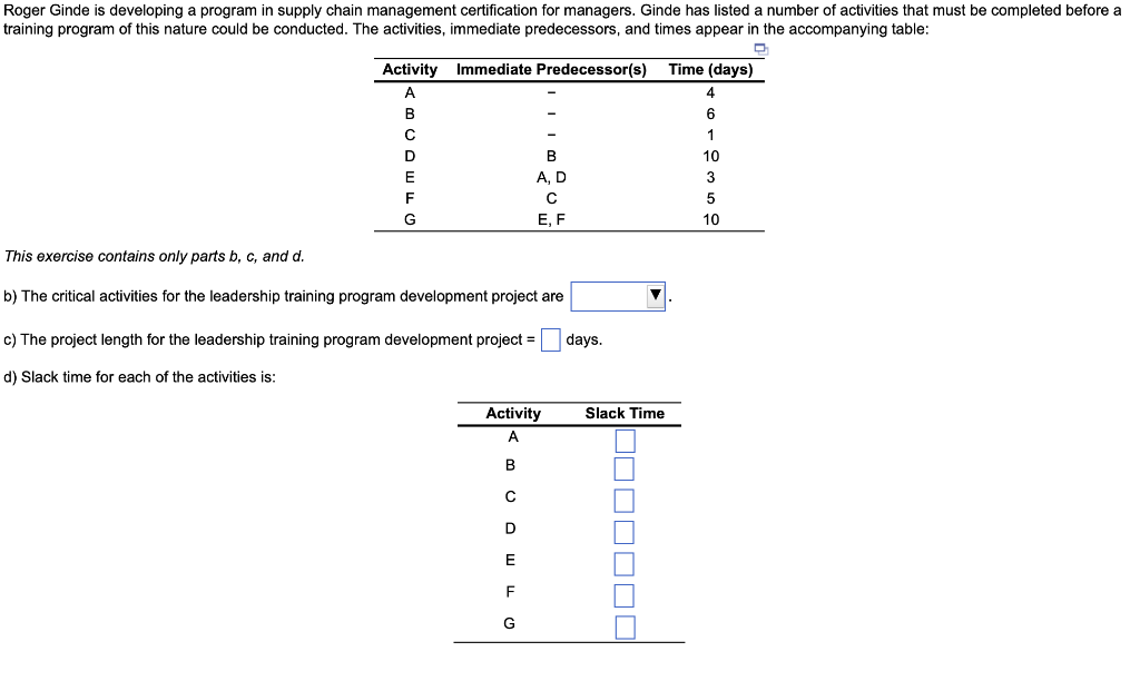 Roger Ginde is developing a program in supply