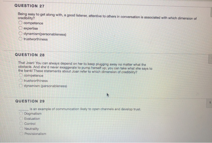 QUESTION 27 Being easy to get along with, a good