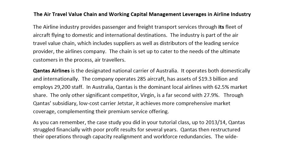 The Air Travel Value Chain and Working Capital
