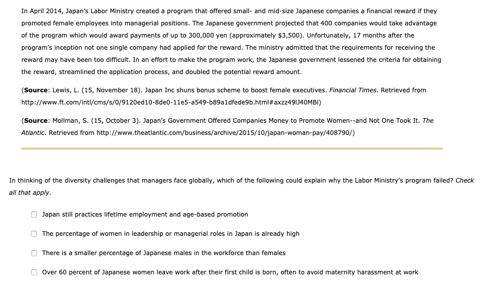 In April 2014, Japan's Labor Ministry created a