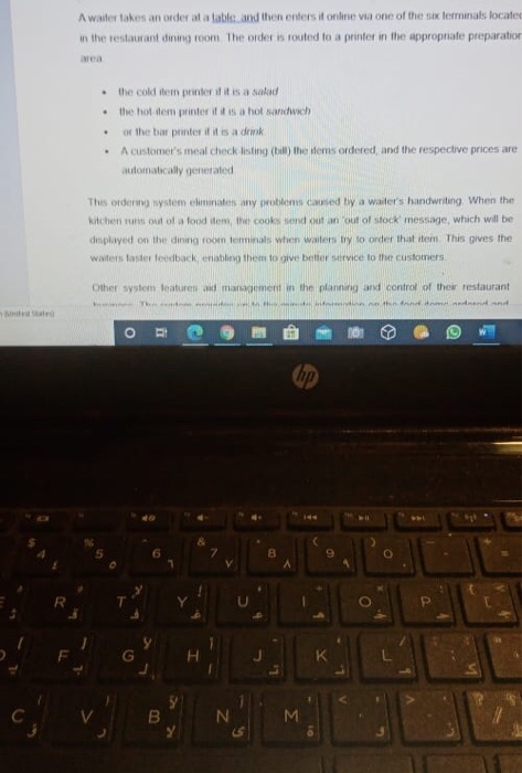 MIS question please solve Awater takes an order