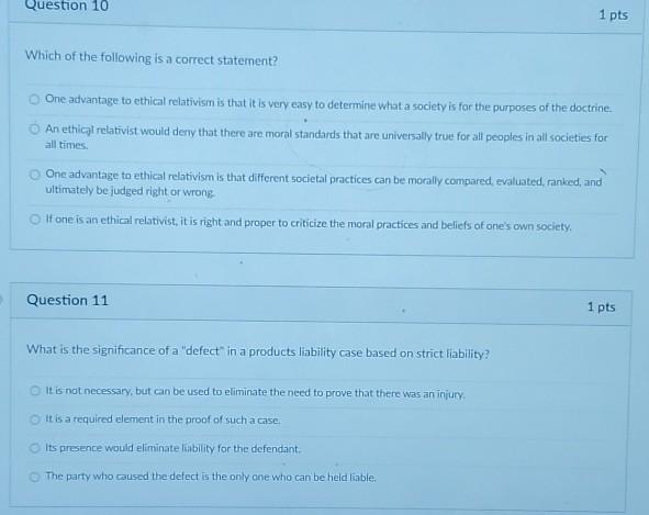 Question 10 1 pts Which of the following is a