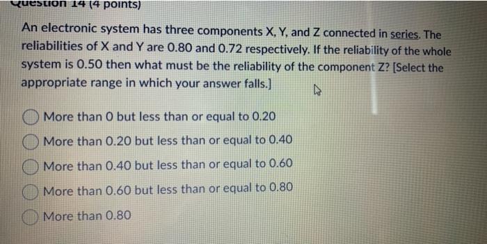 Question 14 (4 points) An electronic system has