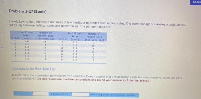 Check Problem 3-27 (Static) Lovely Lawns, Inc.,