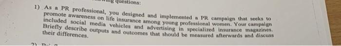 questions: 1) As a PR professional, you designed