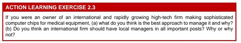 ACTION LEARNING EXERCISE 2.3 If you were an owner