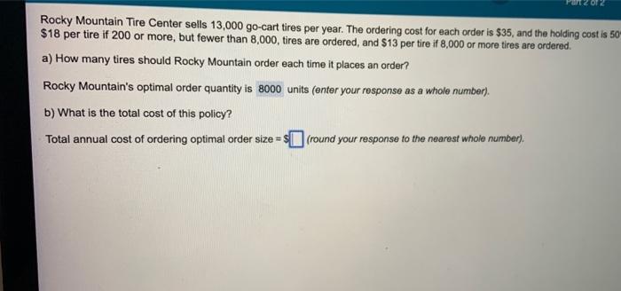 part b please Rocky Mountain Tire Center sells