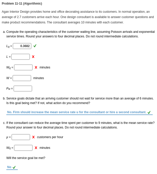 Problem 11-11 (Algorithmic) Agan Interior Design
