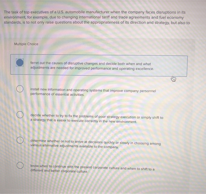 The task of top executives of a U.S. automobile