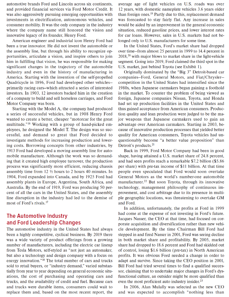 You have been hired as a consultant to help Ford