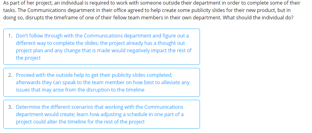 As part of her project, an individual is required