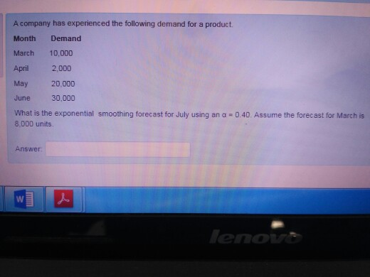 A company has experienced the following demand